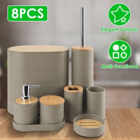 Bathroom Accessories Set of 8Pcs Bathroom Holder Set with Soap Dispenser Toothbrush Holder Cup Soap Dish Toilet Cleaning Brush Trash Can Qtip Holder V (Color: Coffee)