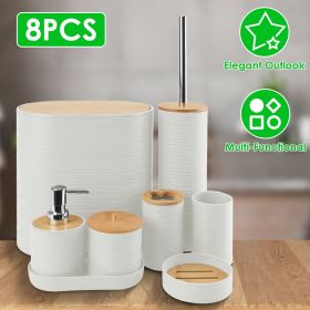 Bathroom Accessories Set of 8Pcs Bathroom Holder Set with Soap Dispenser Toothbrush Holder Cup Soap Dish Toilet Cleaning Brush Trash Can Qtip Holder V (Color: White)