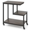 G-shaped Side Table 3-Tier Mobile End Table with Open Shelves