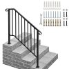 Outdoor Stair Handrail for 1 to 4 Steps Black Carbon Steel Transitional Hand Rail Kit with Installation Hardware Safety Railing for Porch Deck Patio C
