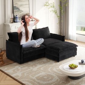 Corduroy Fabric Loveseat Sofa Couch with 1 Footrest for Living Room,2 Seater L-Shaped Sectional with Ottoman (Color: as Pic)