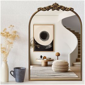Ornate Baroque Vintage Gold Mirror - 19"X27" Arched Antique Brass Mirror with Full Metal Frame - Perfect for Entryway, Fireplace, Living Room, Hallway (size: 19"X27")