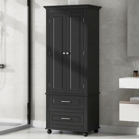 Tall Storage Cabinet with Two Drawers for Bathroom/Office (Material: MDF, Color: Black)