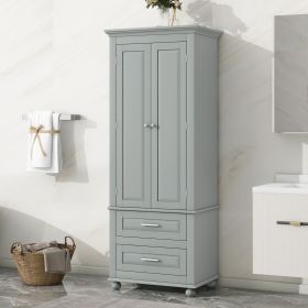 Tall Storage Cabinet with Two Drawers for Bathroom/Office (Material: MDF, Color: Grey)