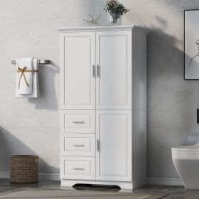 Tall and Wide Storage Cabinet with Doors for Bathroom/Office, Three Drawers (Material: MDF, Color: White)