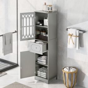 Tall Bathroom Cabinet, Freestanding Storage Cabinet with Drawer and Doors, MDF Board, Acrylic Door, Adjustable Shelf (Material: MDF, Color: Grey)