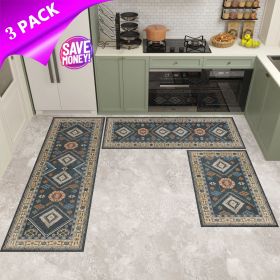 Kitchen Rug Sets 3 Piece with Runner Non Slip Kitchen Rugs and Mats Washable Kitchen Mats for Floor Thick Kitchen Floor Mat Carpet Runner Rugs for Hal (Color: Blue)