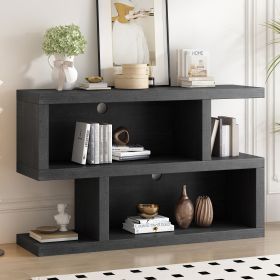 Retro Console Table with Symmetrical 2-Tier Open Shelf for Entryway and Living Room (Material: MDF, Color: Black)