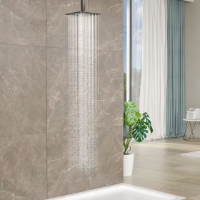 10in.*10in. Ceiling Mount Square Stainless Steel Rainfall Shower Head, Color in Black and Chrome and Brushed Nickel (Color: Black)