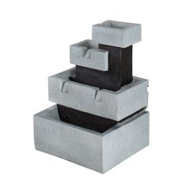 13.6x15.7x22.4" Decorative 4 Tier Gray and Black Block Fountain with Light, for Indoor and Outdoor (Color: as Pic)