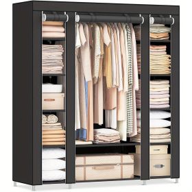 1pc Freestanding Clothes Rack with NonPortable Wardrobe Closet, -Woven Dust Cover, 12 Compartments Storage Organizer, 59 X 17.7 X 69 Inches, Black (Color: black-1 PC)