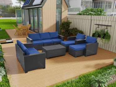 10 Piece PE Rattan Patio Furniture Set, Sectional Sofa Set, Outdoor Patio Furniture Set With Cushions & Tempered Glass Coffee Table (Main Material: PE Rattan+Iron+Waterproof Fabric, Main Color: Dark Brown)