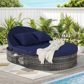 Outdoor Patio Round Daybed, Sun Bed with Adjustable Backrests and Foldable Cup Trays (Color: as Pic)