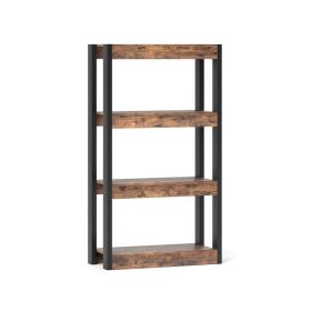 Open 4 Tier Bookshelf Wooden Bookcase for Living Room (Color: Rustic Brown, Type: Bookshelf)