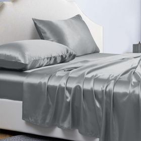 4-Piece Satin Bed Sheet Set, 14-Inch Deep Pocket (Option: grey)