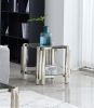 20 Inch Square End Table, Modern Stainless Steel End Table, Double-Layer Clear Tempered Glass Coffee Table, Side Table with Storage