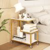 G-shaped Side Table 3-Tier Mobile End Table with Open Shelves